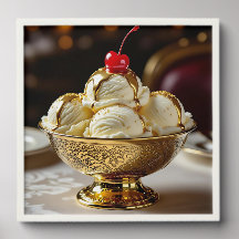 Sundae de Sorvete com Xarope de Ouro em Branco