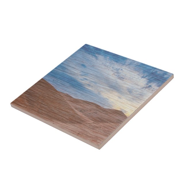 Sundown Over Sand Dunes On Wood Grain Photo  (Lateral)