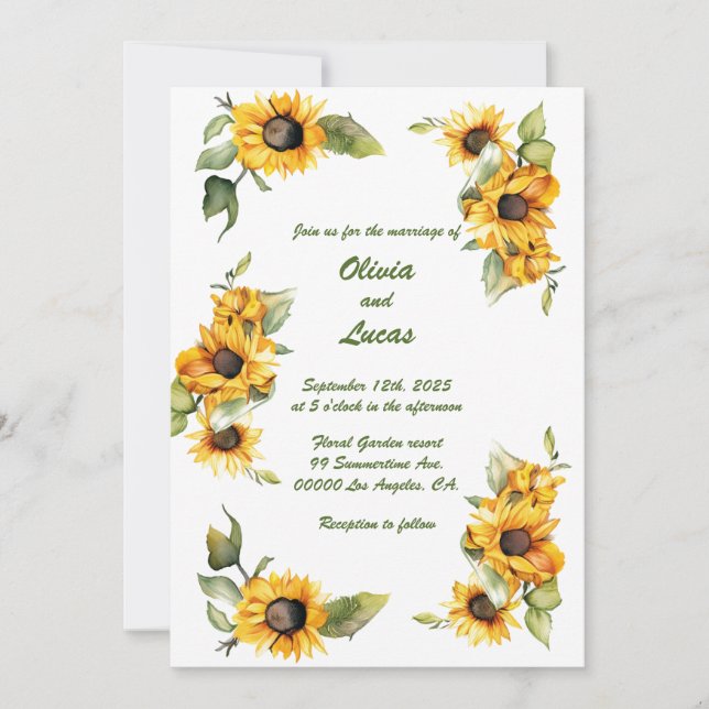 Sunflower Autumn: Convite Personalizado para Casam (Frente)