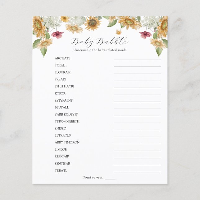 Sunflower Baby Word Scramble (Frente)