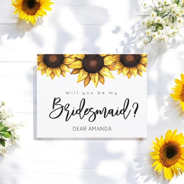 Sunflower Be My Bridesmaid - Cartão Branco Amarelo (Criador carregado)