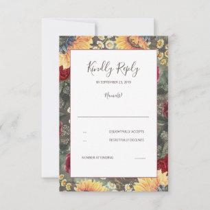 Sunflower Burgundy Casamento outono Russo RSVP