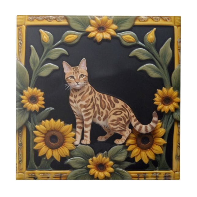 Sunflower Cats - Bengal Cat & Yellow Sunflowers (Frente)