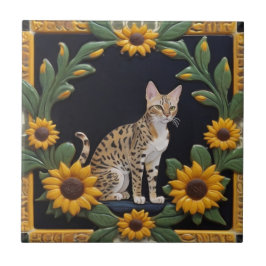 Sunflower Cats - Savannah Cat & Yellow Sunflowers