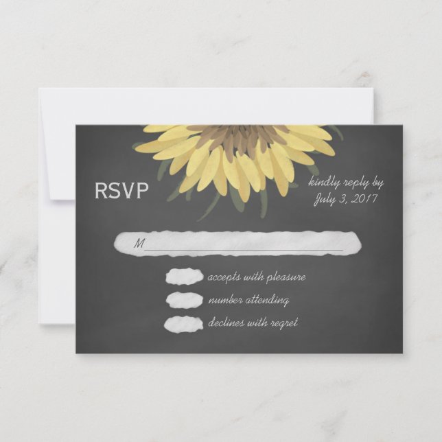 Sunflower Chalkboard Rustic Weding RSVP (Frente)