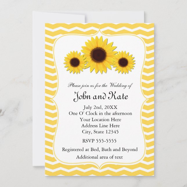 Sunflower Chevron Convite Rustic Casamento (Frente)
