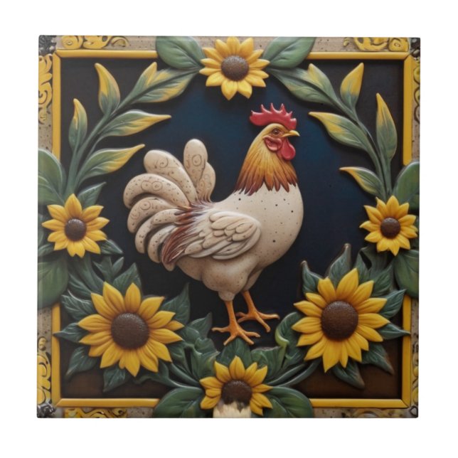 Sunflower Chicken - Brown Hen & Yellow Sunflowers (Frente)
