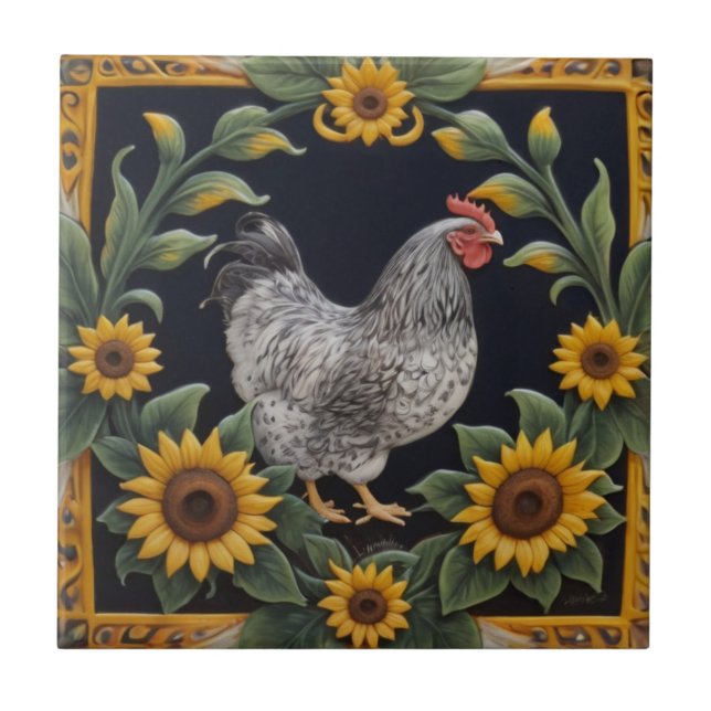 Sunflower Chicken - Gray Hen & Sunflowers (Frente)