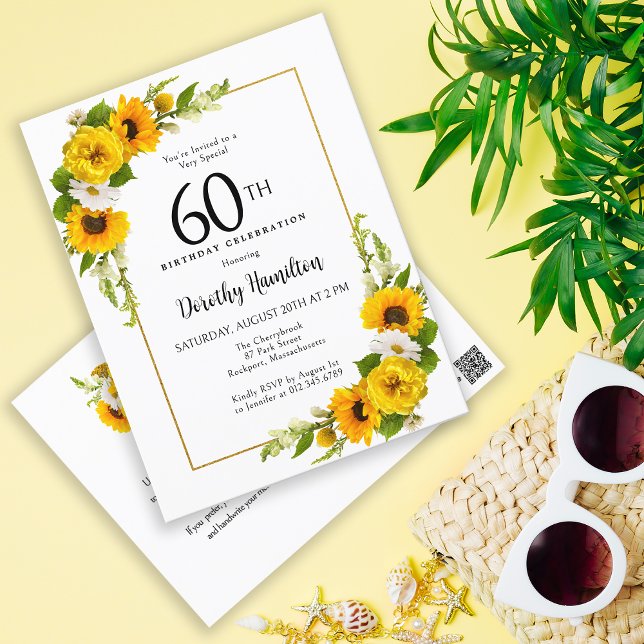 Sunflower Daisy 60th Convite de aniversário (A Great Party Starts with a Great Invitation)