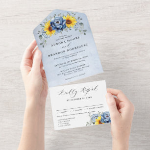 Sunflower Dusty Blue Slate Peony Casamento Floral
