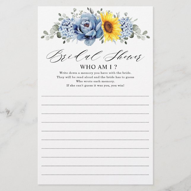 Sunflower Dusty Blue Slate Peony Quem Sou Eu Jogo (Frente)