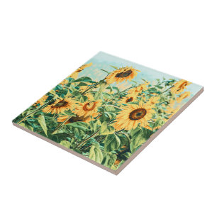 Sunflower Field Yellow Teal Floral Art Design