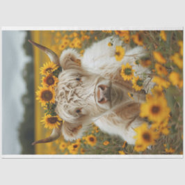 Sunflower Highland Cow Decoupage Papel Tecido