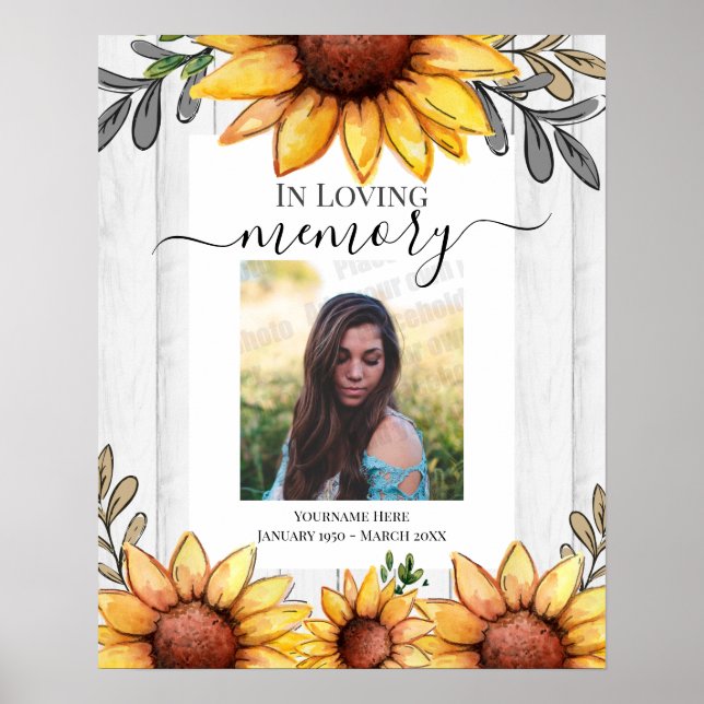 Sunflower In Loving Memory Photo Poster (Frente)