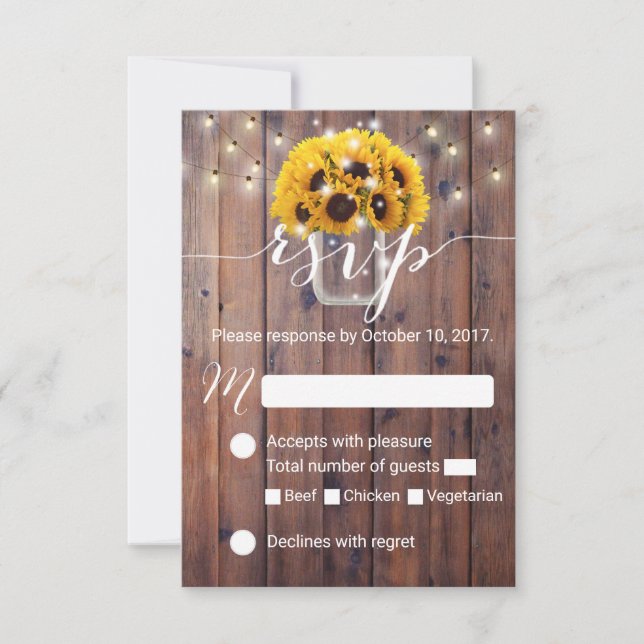 Sunflower Jar Barn Wood Rustic Weding RSVP (Frente)