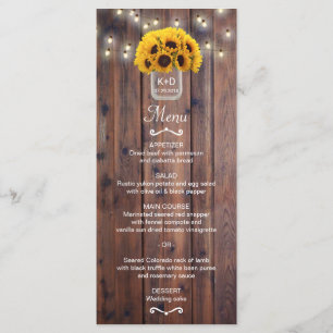 Sunflower Jar String Luzes Rustic Weding Menu