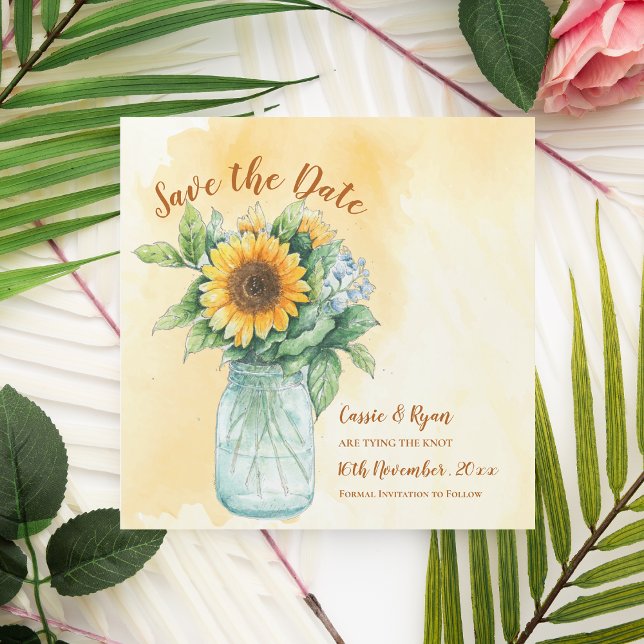 Sunflower Mason Jar Country Casamento Salvar Data (Sunflowers Mason Jar Country Wedding Save the Date)