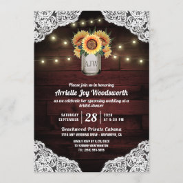 Sunflower Mason Jar Wood Convites de chá de panela