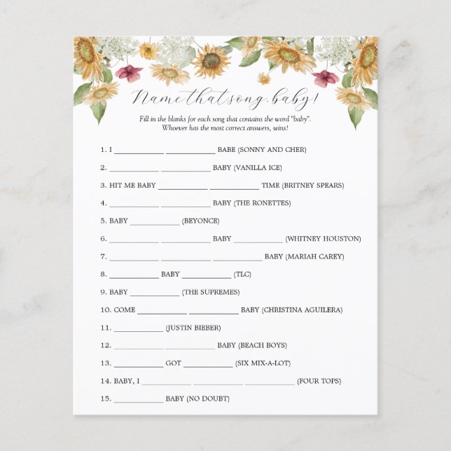 Sunflower Name, esse jogo de Chá de fraldas (Frente)