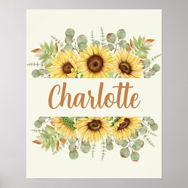 Sunflower Name Poster Art Decor (Frente)