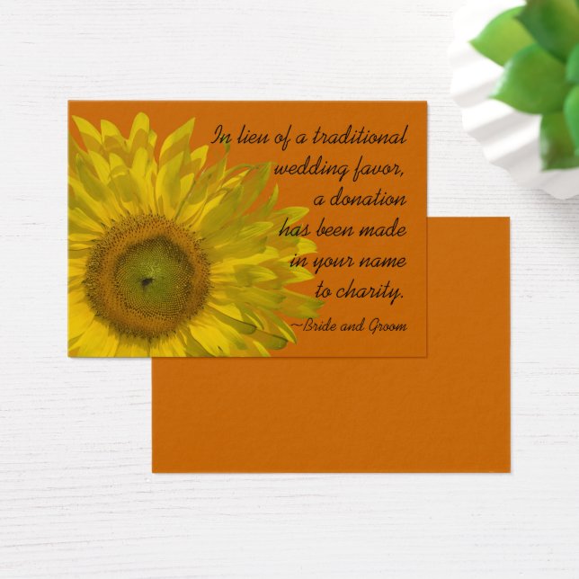 Sunflower on Orange Wedity Charity Favor Card (Mesa)