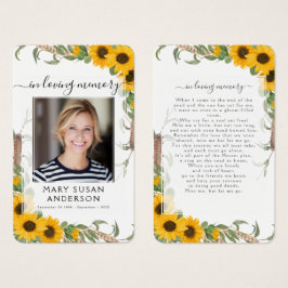 Sunflower Photo Funeral Memorial Poem Card