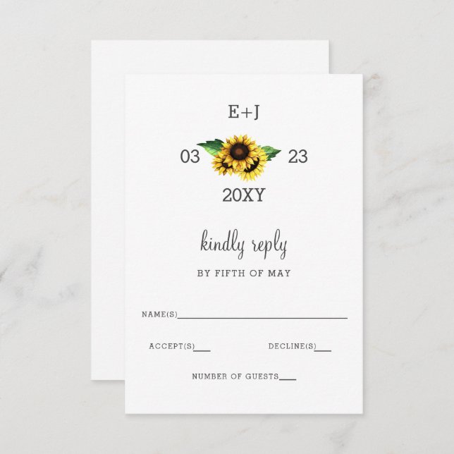 Sunflower Russo Country Chic Casamento RSVP (Frente/Verso)