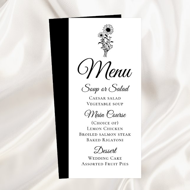 Sunflower Rustic Black White Floral Menu (Criador carregado)