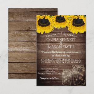 Sunflower Rustic Mason Jar iluminou convite