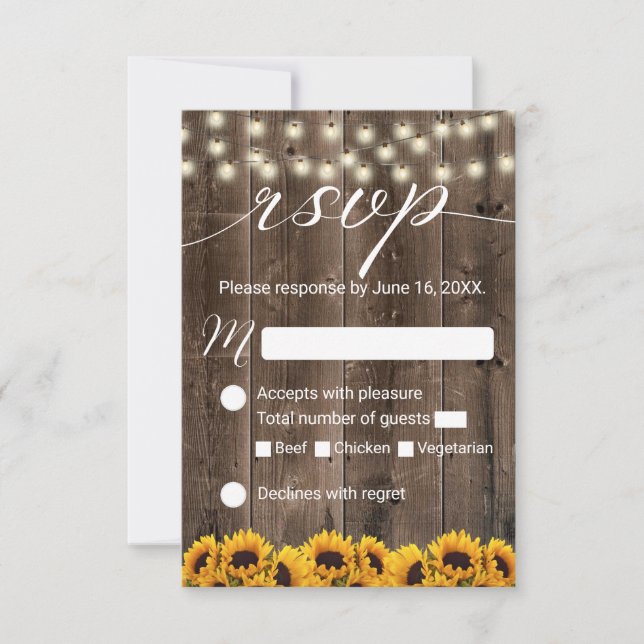 Sunflower Rustic String Luzes Casamento RSVP (Frente)