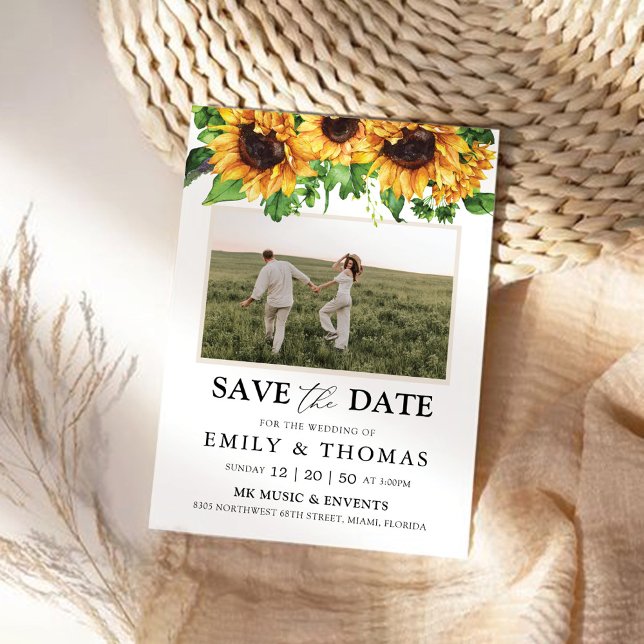 Sunflower Save the Date with Cartão com fotos (Criador carregado)