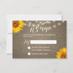 Sunflower & String Lights Burlap Weding RSVP
