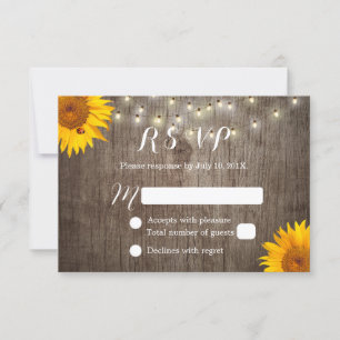 Sunflower & String Lights Rustic Weding RSVP
