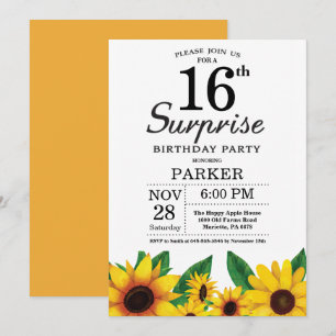 Sunflower Surprise 16º Convite de Aniversário