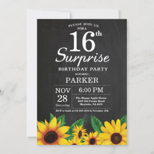 Sunflower Surprise 16º Convite de Aniversário