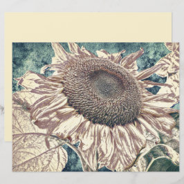 Sunflower Vintage Teal Sepia Dissociação Floral