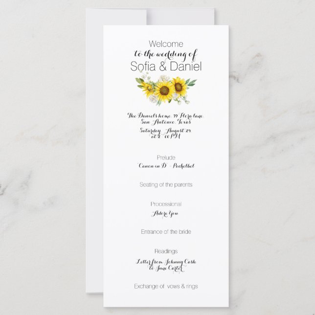 Sunflower white rose watercolor wedding Flat Card (Frente)