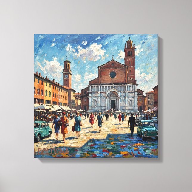 Sunlit Bologna Piazza Scene Canvas Art (Frente)