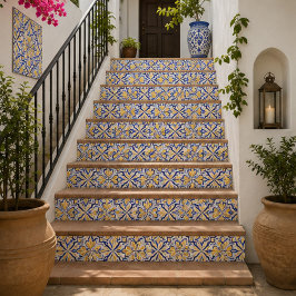 Sunlit Harmony Elegant Blue and Gold Floral Mosaic