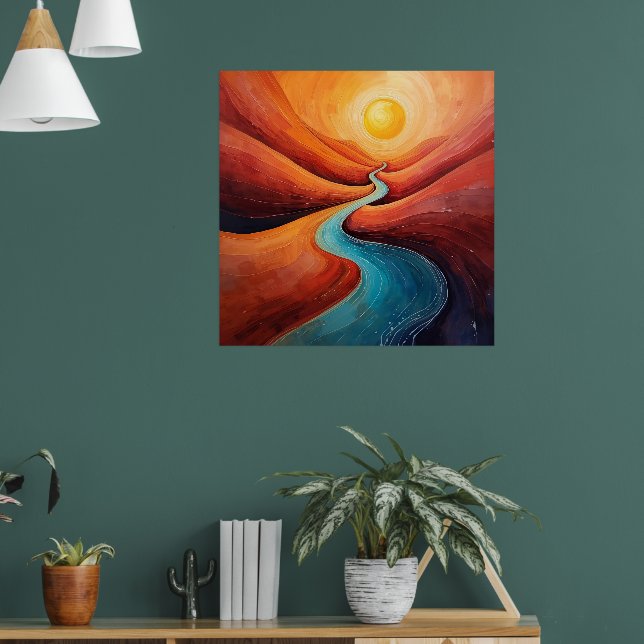 Sunlit Path - Abstrato Winding River Art Impressão (Sala de Estar 1)