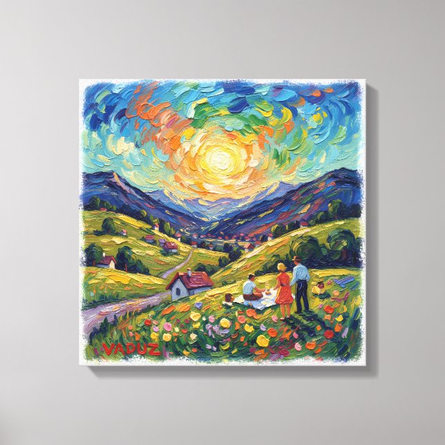 Sunlit Vaduz Alpine Meadow Landscape Canvas Art (Frente)