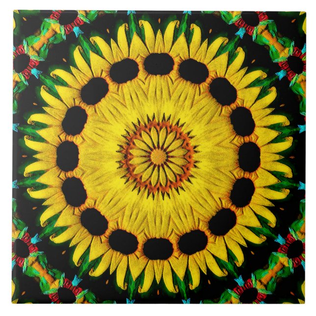 Sunny Black Eyed Susan Rudbeckia Mandala Abstrato (Frente)