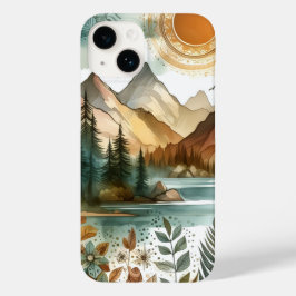 Sunny Rustic Boho Nature Pattern Mountain Lake