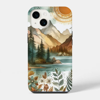 Sunny Rustic Boho Nature Pattern Mountain Lake