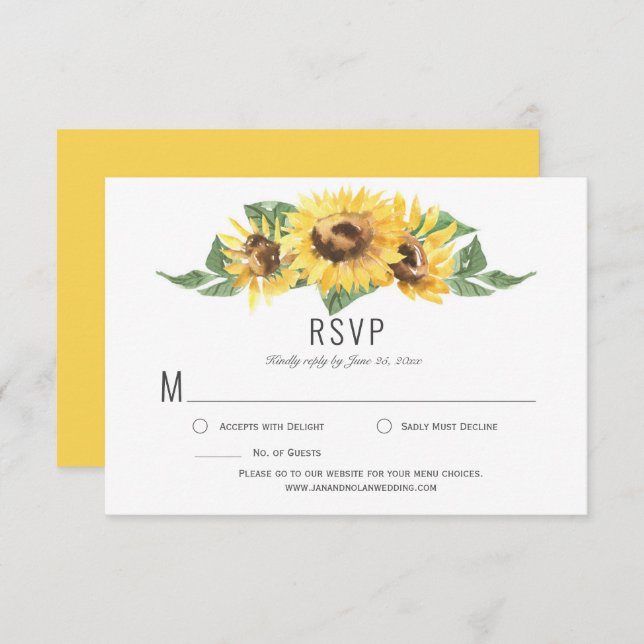 Sunny Yellow Watercolor Girassol RSVP | (Frente/Verso)