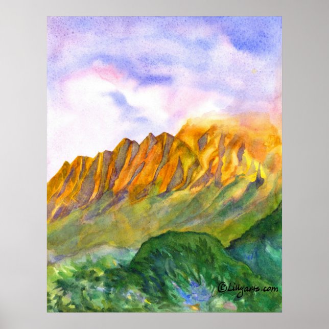 Sunrise Cliff Kauai Impressão e Poster (Frente)