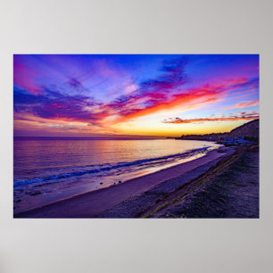 sunset at the beach poster