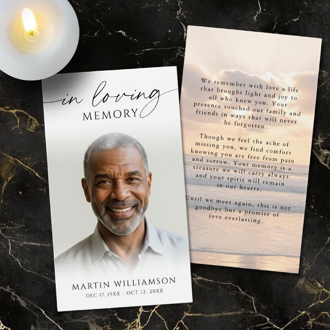 Sunset Beach In Loving Memory Photo Prayer Card (Criador carregado)