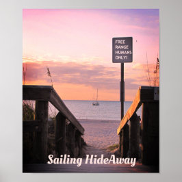 Sunset Beach Poster w Sailboat & Beach Access