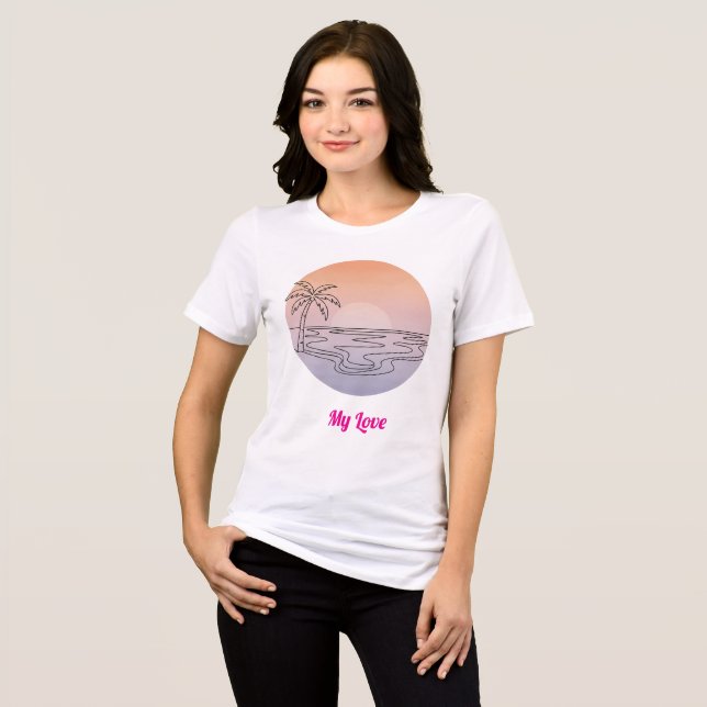 Sunset Beach Vibes – Minimal Hand-Drawn T-Shirt (Frente Completa)